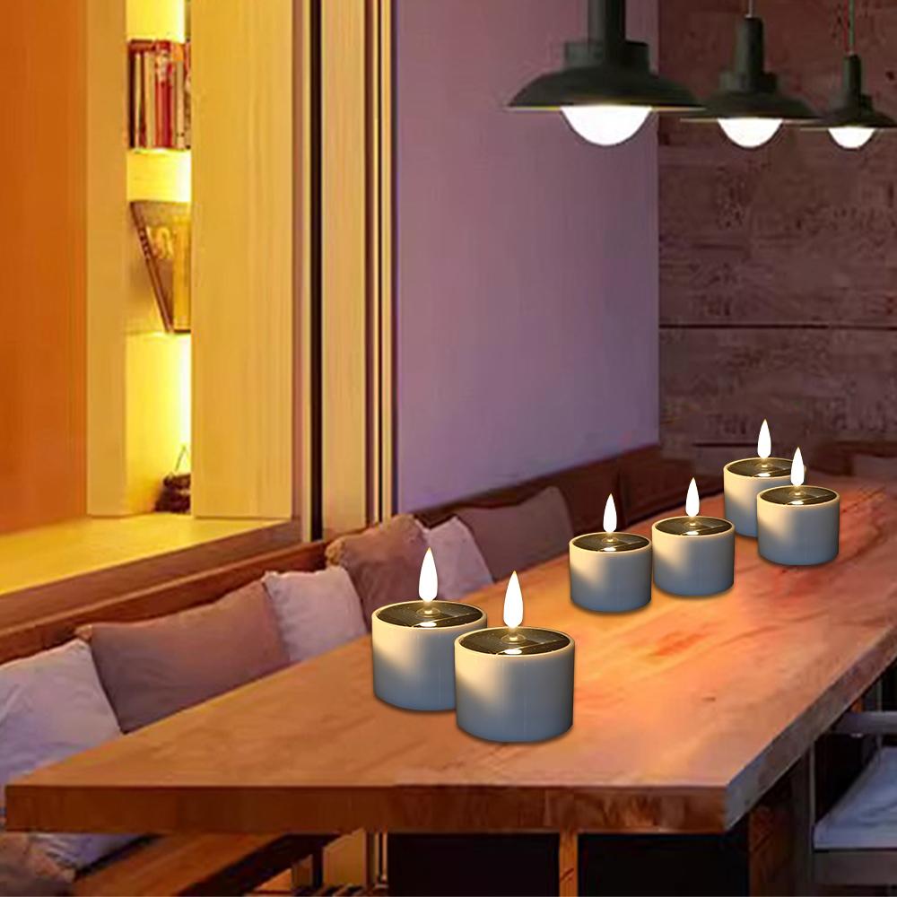 Solar Tea Lights Outdoor Garden LED Flameless Flickering Candle Light Landscape Courtyard Lamp Waterproof Dusk to Dawn Lighting