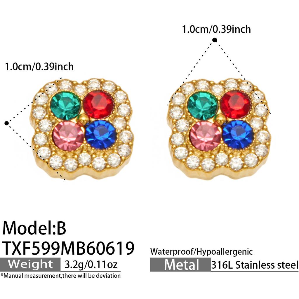 SSeeSY Custom Design Jewelry Stainless Steel 18K Gold Plated Clover Stud Earrings Necklace Set for Engagement Party with Zircon