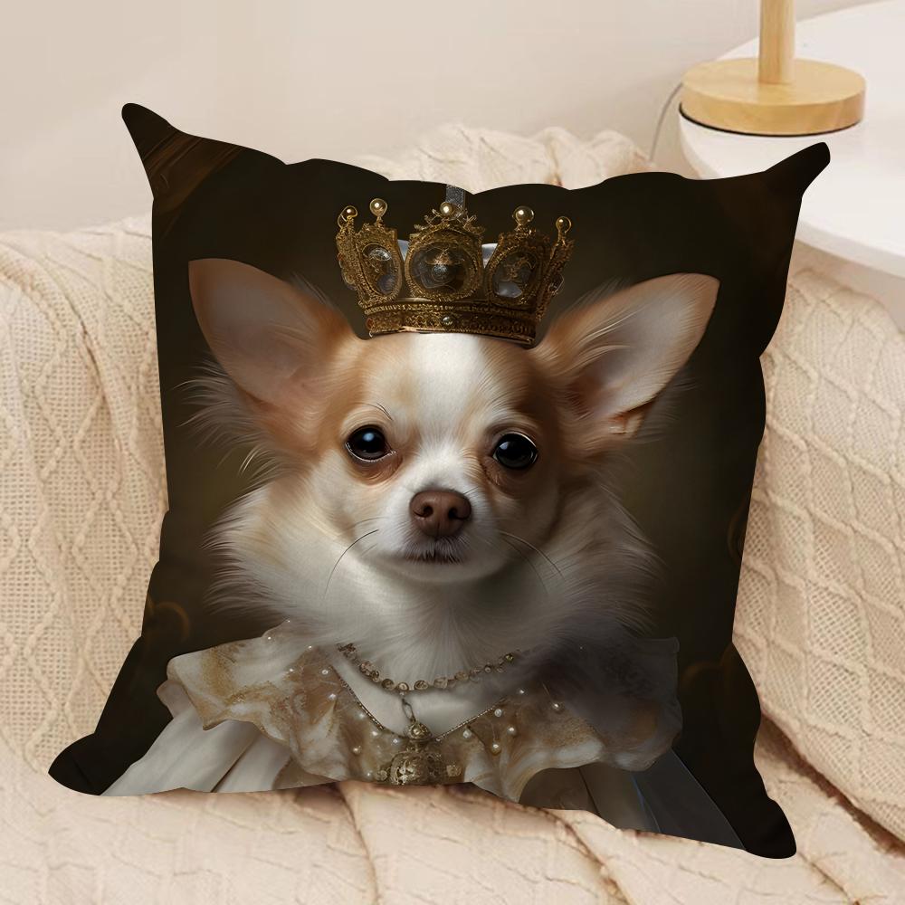 Renaissance Royal Dog Cushion Cover Silky Short Plush Invisible Zipper Dustproof Sofa Pillow Case for Home Decor