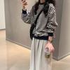 Retro Striped Long Sleeve Round Neck Sweatshirt Women's Autumn Wear Loose Design Large Size Casual Knitted Top