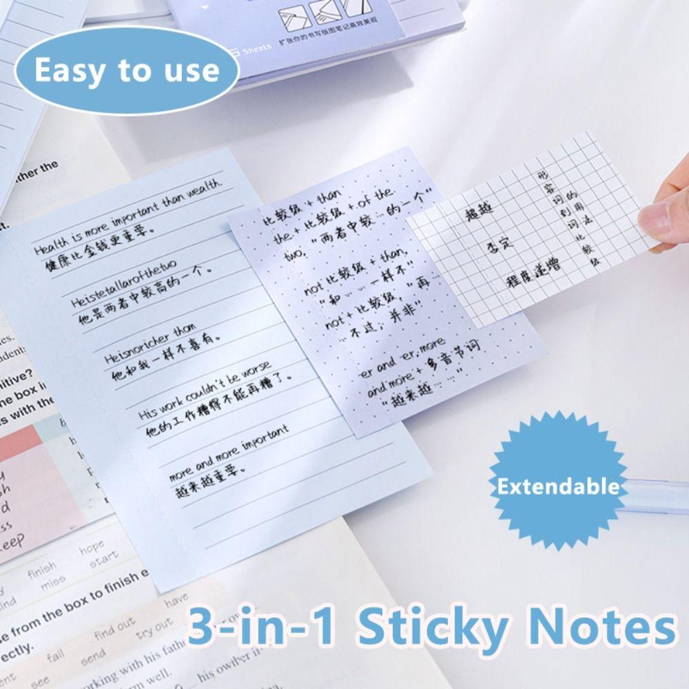 Extendable Foldable Sticky Notes 3-in-1 Lined/Dotted/Grid Self-Stick Notes Self-Adhesive Memo Pads School Office Supplies