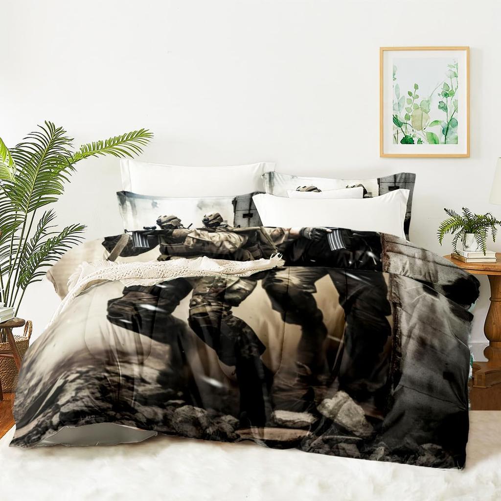 Army Green Queen Size Comforter Sets American Soldier Comforter Set Boys Under Mission Comforter Rifle Machine Gun Bedding Set
