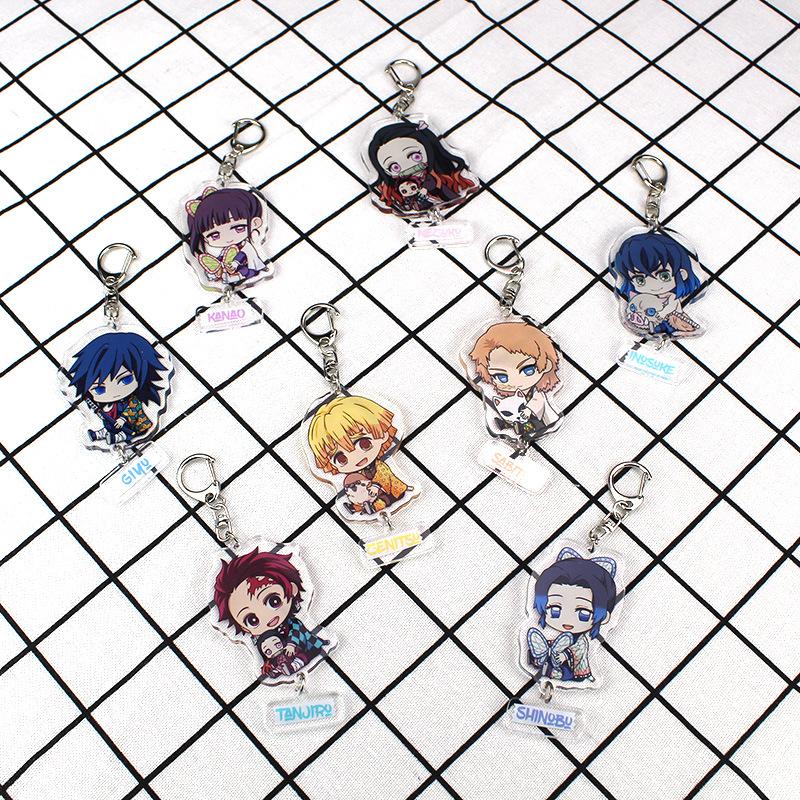 Demon Slayer Acrylic Keychain Tanjiro Nezuko Anime Double Sided Key Ring Accessories for Cosplay Set Gift Fans
