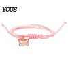 Heart Butterfly Alloy Pendants Breast Cancer Awareness Bracelet for Women, Adjustable Woven String with Simple Style Braided Jewelry Ribbon