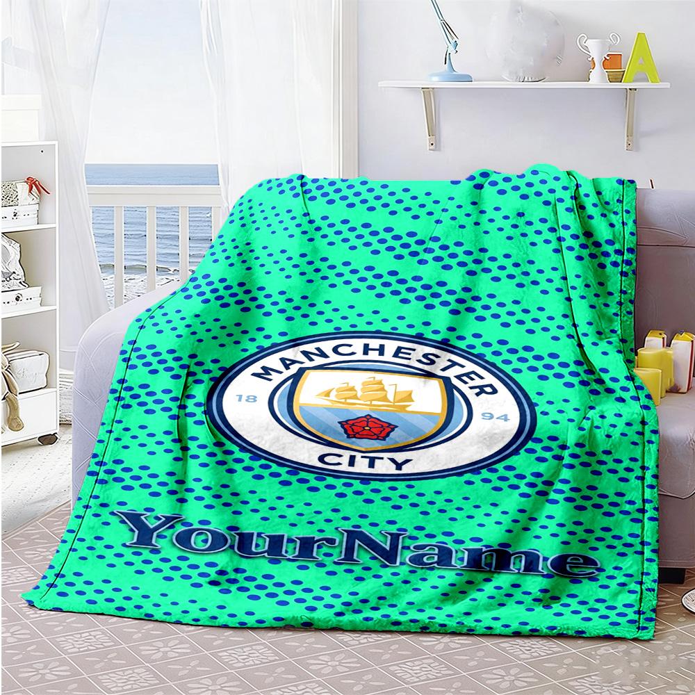 Manchester City Customize Text Blanket Gift Customizable Blanket Ultra-Soft Versatile for Nap Bed Picnics Office for All Occasions