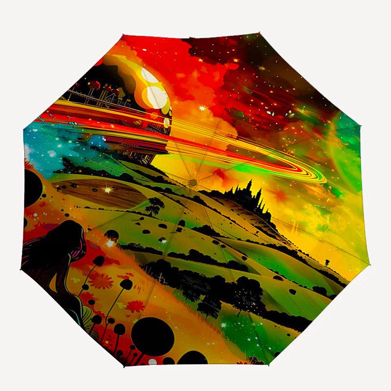 1pc Colorful Fantasy Automatic Opening/Closing Umbrella with Mushroom Print, Portable Folding Design, Iron Frame Outdoor Umbrella for Fans, Travelers,