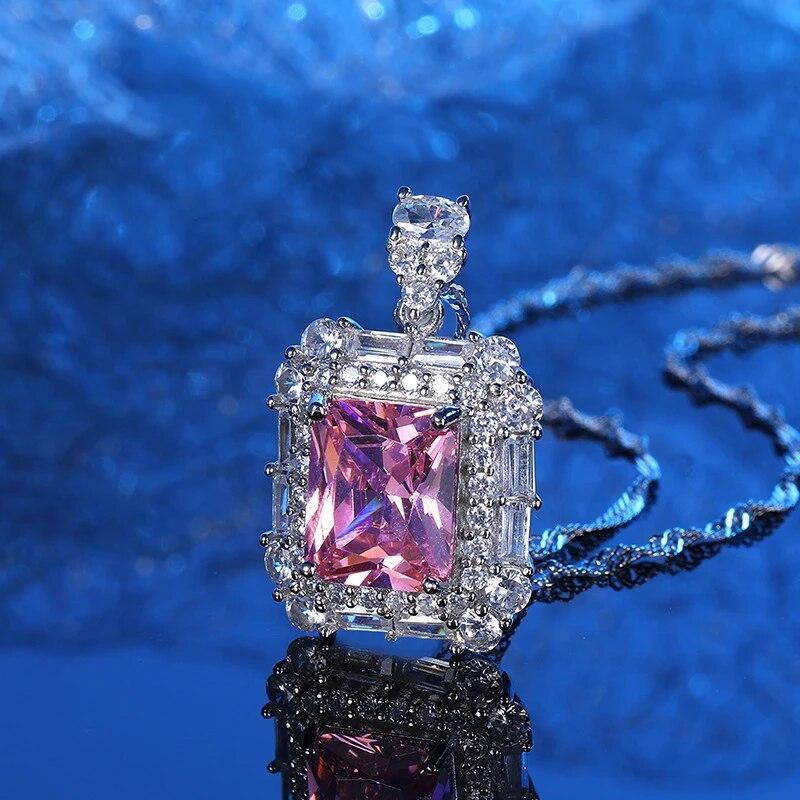 S925 100% Sterling Silver Created Moissanite Necklace Sparkling Pink Diamond Pendant Gemstone Wedding Party Fine Jewelry