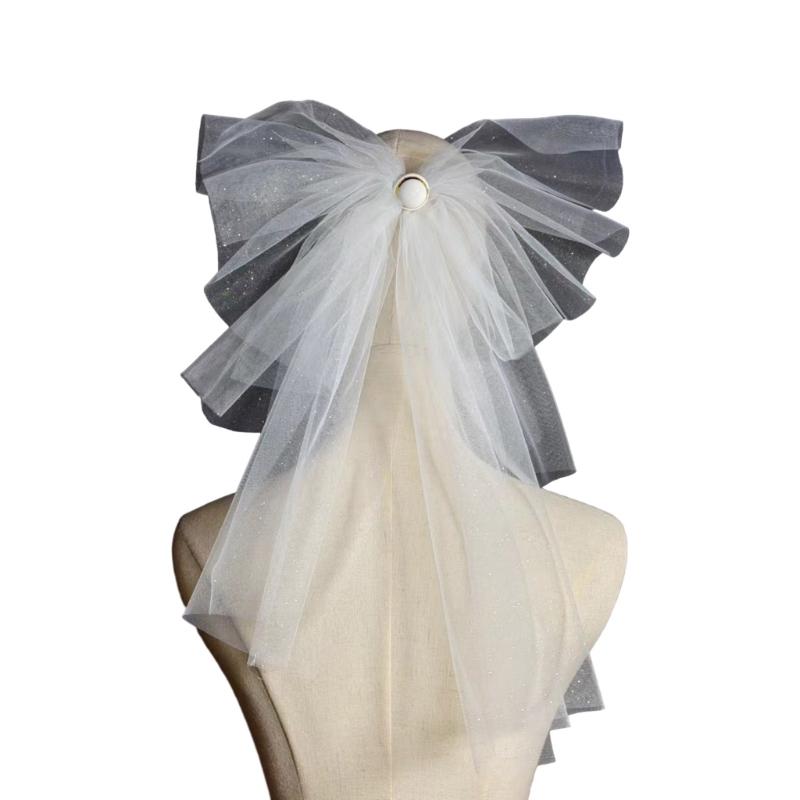 

Delicate Wedding Bridal Lace Veil with Beadwork/Pearl/Bowknot Girls Bride Marriage Registration White Tulle for Women