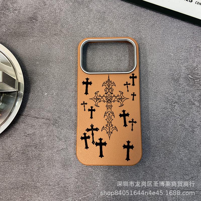 Black thorns for iPhone17promax mobile phone case Apple 16 all-inclusive 15 anti-drop 13 leather pattern protective case