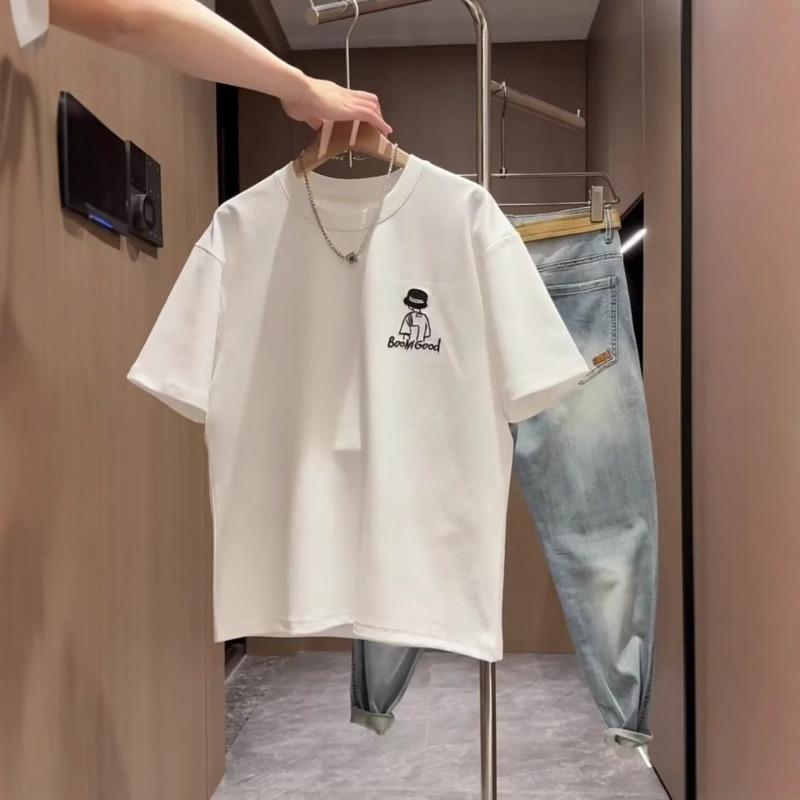 Mens Summer Cartoon Printed Crew Neck Short Sleeve Casual Daily T Shirt