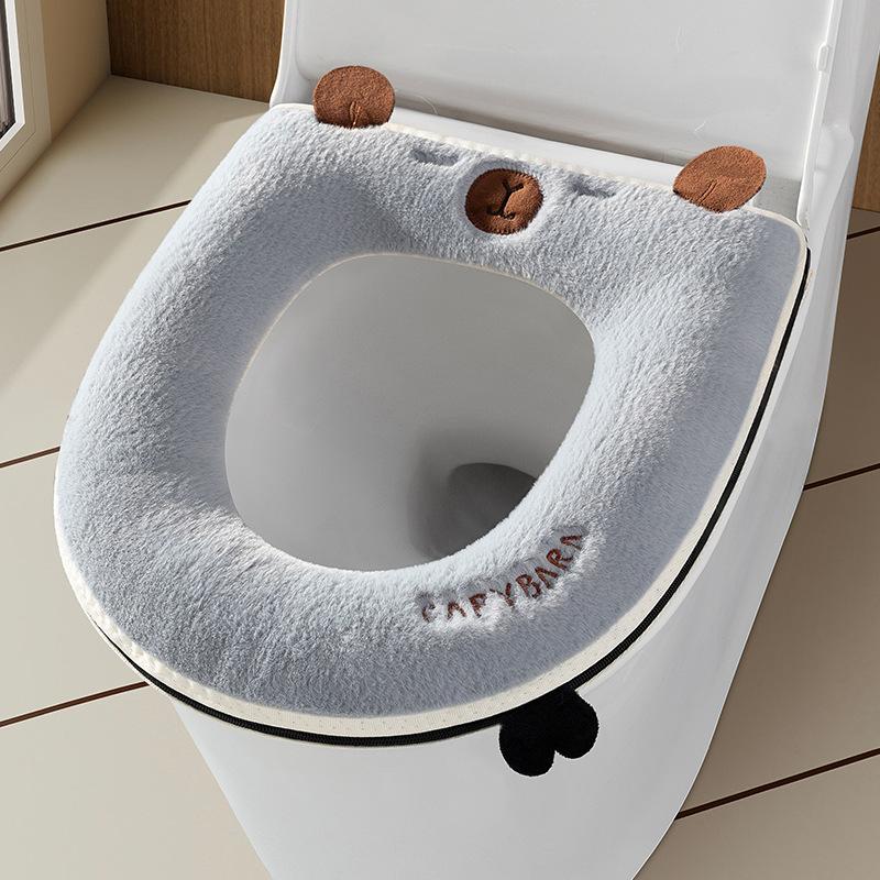 Universal in all seasons, winter household high-end toilet seat cover plush zipper model серый