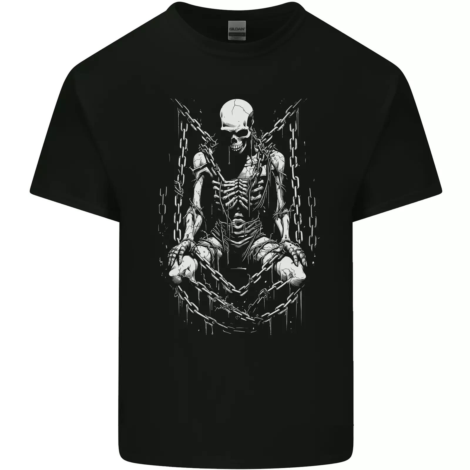 

Скелет в оковах Череп Ужасы Готика Готический Мужская Хлопковая Футболка Футболка Топ 2XL