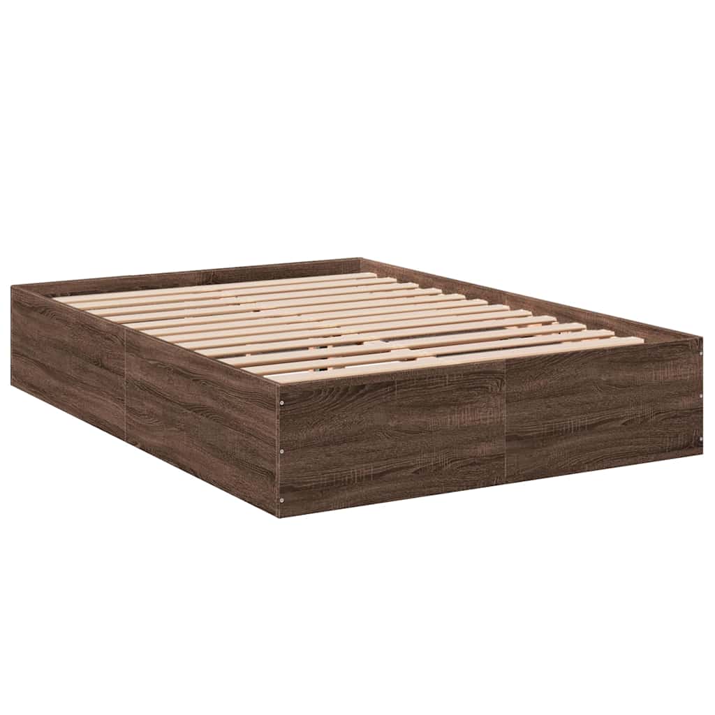 Brown Oak Effect Bed Frame 135 X 190 Cm Particleboard