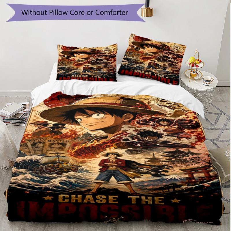 3-teiliges Bettbezug-Set (1 * Bettbezug + 2 * Kissenbezug, ohne Kern), One Piece Aufdruck Weiches Ganzjahres-Bettwäscheset, Heim-Schlafzimmer-Dekoration Geschenk