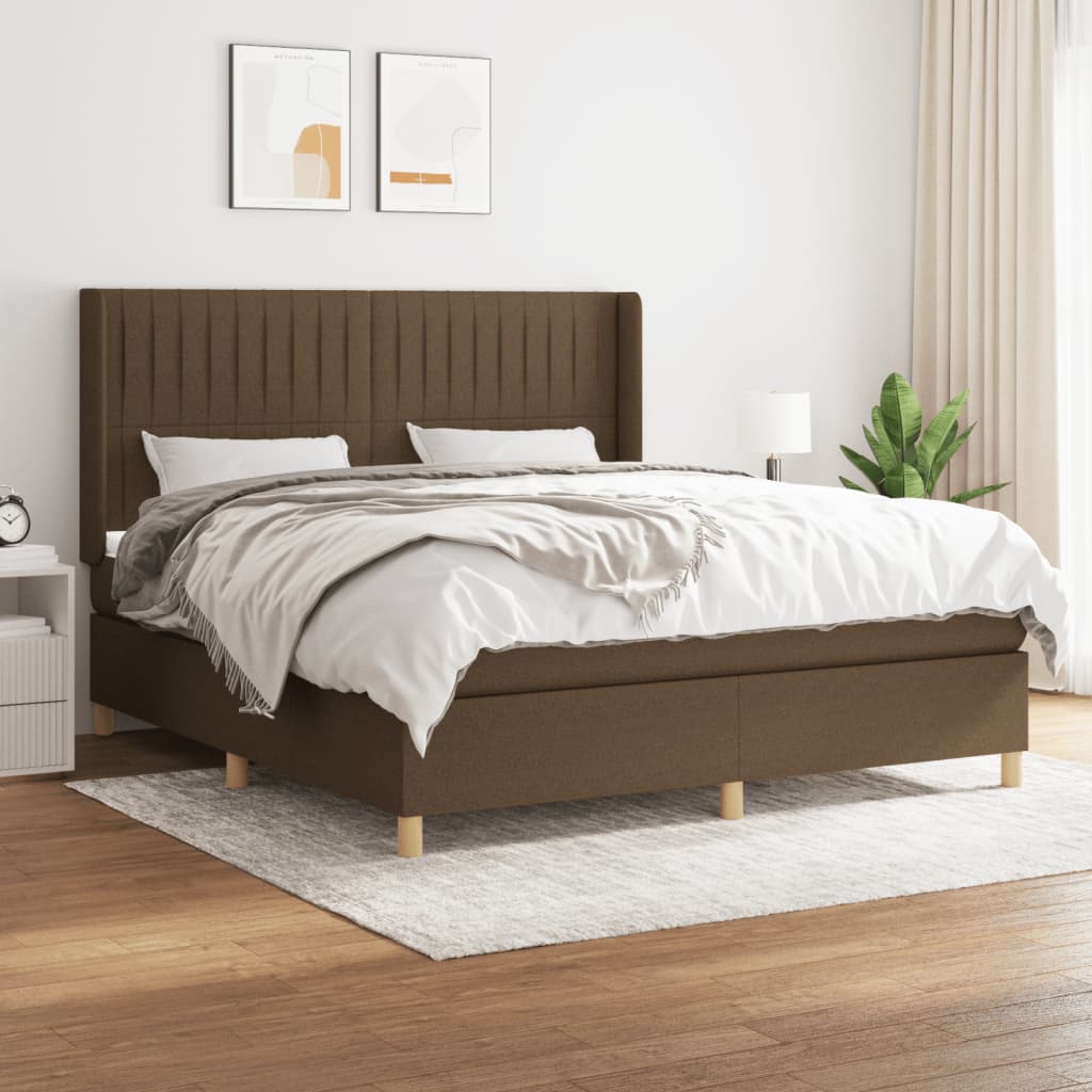 Box Spring Bed with Mattress Dark Brown 160 x 200 cm Fabric