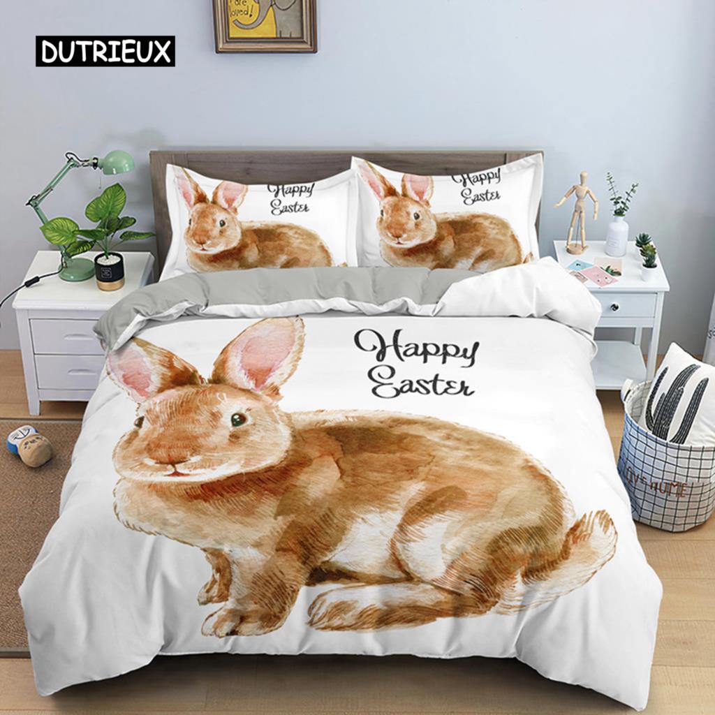 Niedliches Bettwäscheset mit Cartoon-Motiv, Hund/Kaninchen, nordisch, Kingsize, Einzelbett, Zwilling, 90/135/150, Bettbezug 240×220, Bettbezug für Mädchen, Jungen, Kinder, Teenager, Geschenk