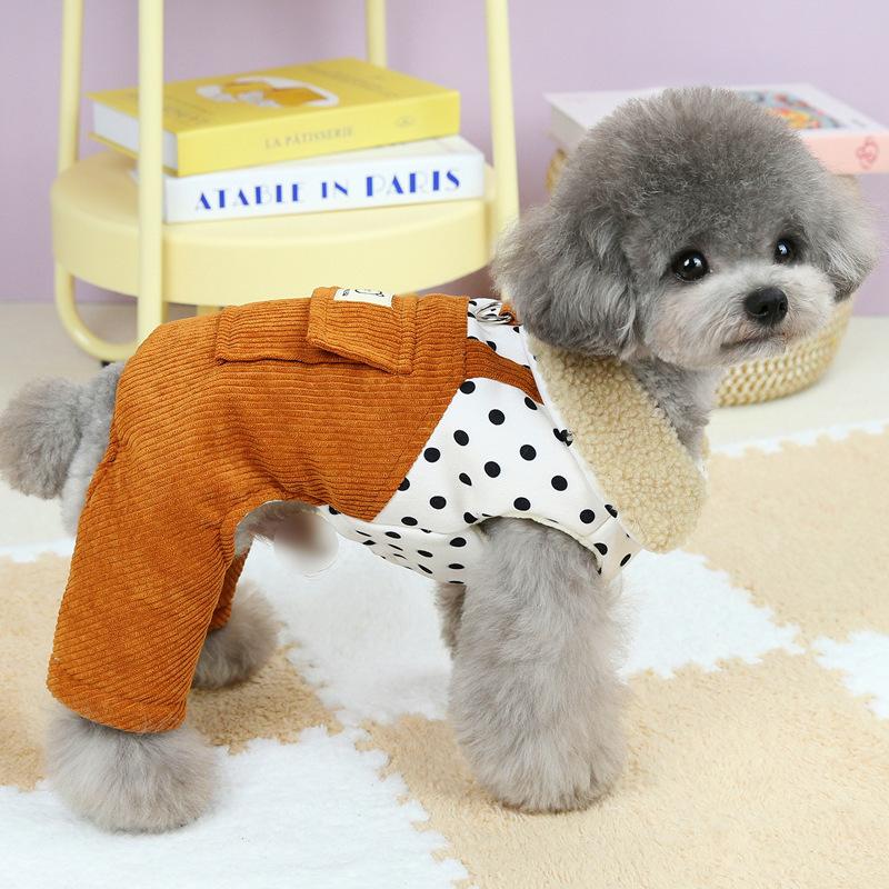 Pet Clothing Teddy Dog Clothes Autumn and Winter Thickened Warm Four-legged Cotton-padded Overalls