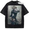 NieR Automata 2B YoRHa No.2 Tipo B Lavaggio Vintage T-shirt Anime Personaggio del Gioco Grafica Nera Oversize Unisex Streetwear T-shirt