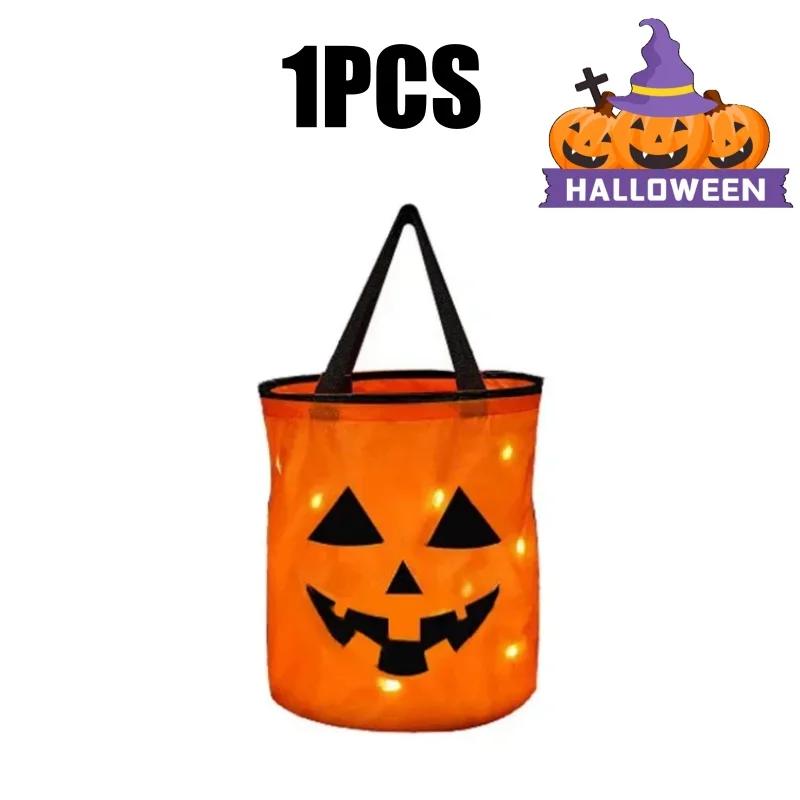 

Светодиодный свет Хэллоуин Кошелек или жизнь ведро тыква конфеты сумки складная корзина на Хэллоуин для вечеринки в честь Дня благодарения подарочная корзина 30x25cm