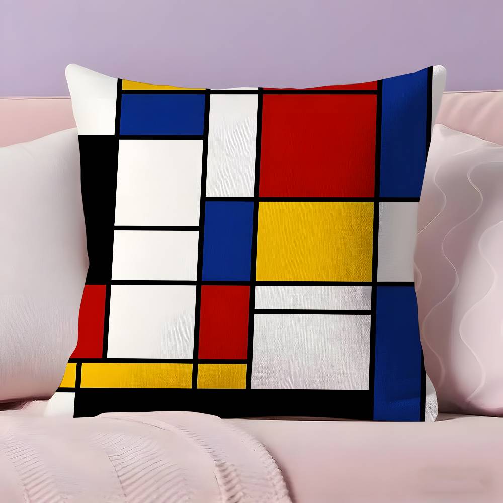 Abstract Painting PPiet Mondrian Art Pillow Case Ultra Soft Skin Friendly Fabric Cloud Like Comfort Concealed Zipper