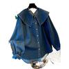 College Style Retro Doll Collar Denim Shirt for Women In Spring and Autumn, Small Stature, High-end and Good-looking Top