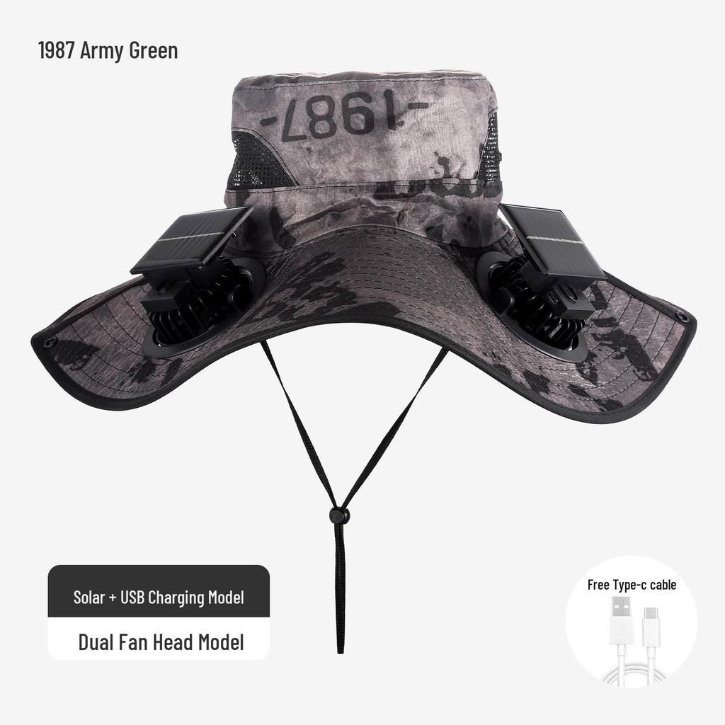 Solar-Powered Wide Brim Fisherman Hat with Fan for Sun Protection, Rechargeable and Portable for Outdoor Travel