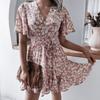 Summer V-neck Floral Ruffle Pleated Dress