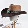 Unisex 100% Leather Western Cowboy Hat Vintage Gentleman Jazz Hats For Men Panama Cowgirl Hat