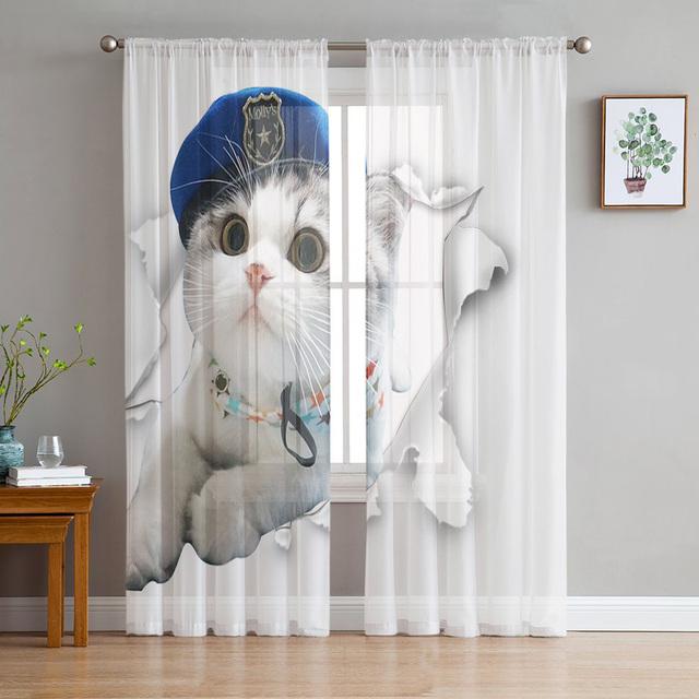 

Милые мультяшные нарисованные вручную тюлевые шторы для гостиной, спальни, шифоновая прозрачная вуаль, кухонные оконные занавески 135W x 114H(cm)