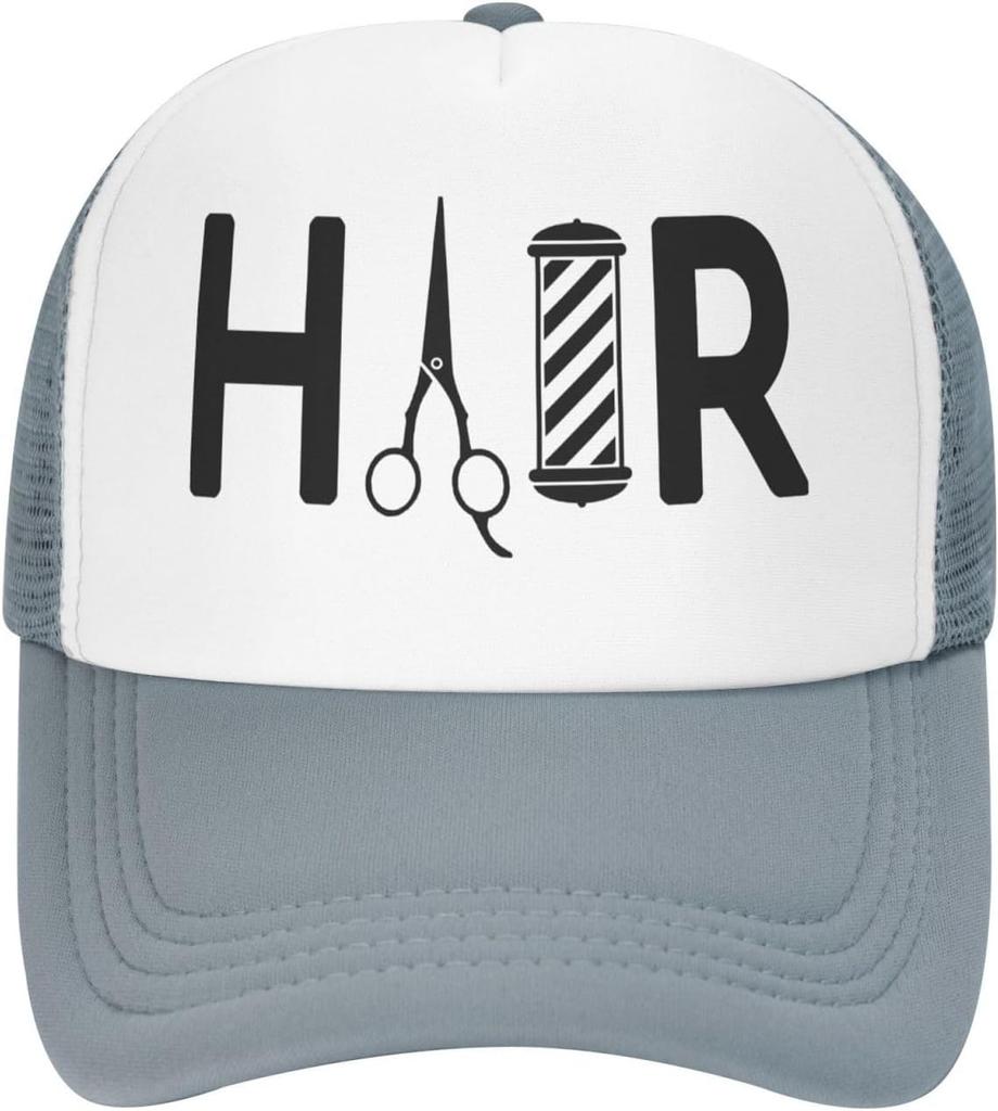 Hair Barber Pole Scissors Graphic Trucker Hat Polyester Adjustable Mesh Baseball Cap Casual