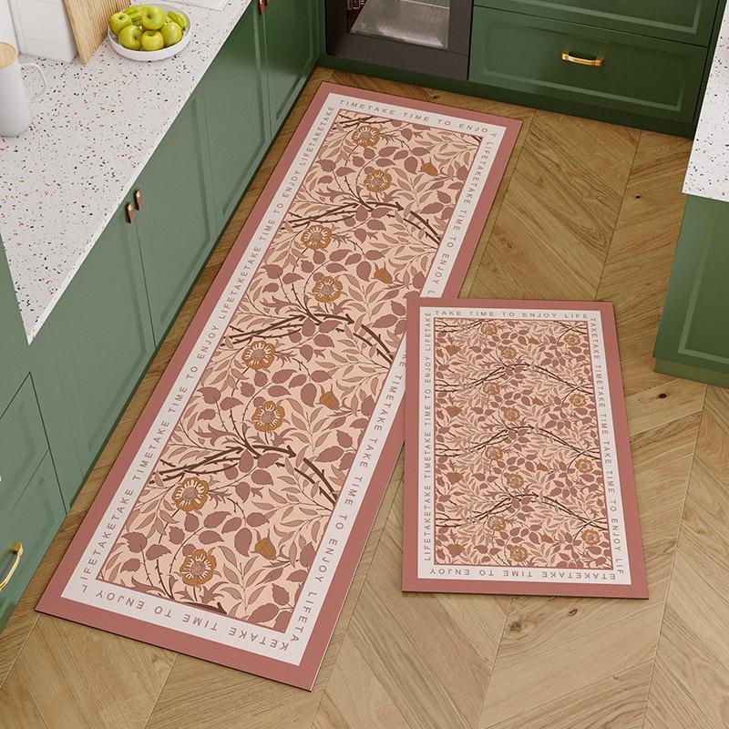 PVC Kitchen Carpet Waterproof Leather Floor Mat Non-slip Foot Mats Oil-proof Long Rug Spring Plant Flower Home Decoration Rugs
