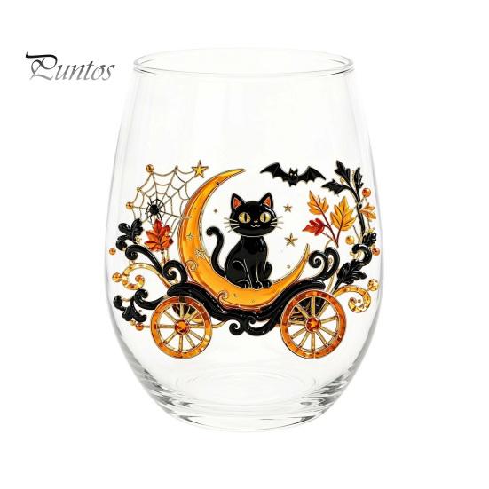 Bicchieri da Cocktail a Tema Horror Bicchiere in Vetro a Tema Halloween Gatto Nero Fantasma Teschio Zucca Dipinto a Mano Tazza da Bevanda Autunnale Vetro Senza Piombo Spettrale