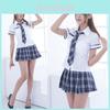 Women's Sexy Lingerie School Girl Uniform Cosplay Costume With Stylish Turn-down Collar And Pleated Skirt
