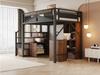 Metal Loft Bed 140 x 200 cm, Unique Safety Enclosure with Window, Safety Ladder with Locker, Black, Old SKU is LDB00359AAB