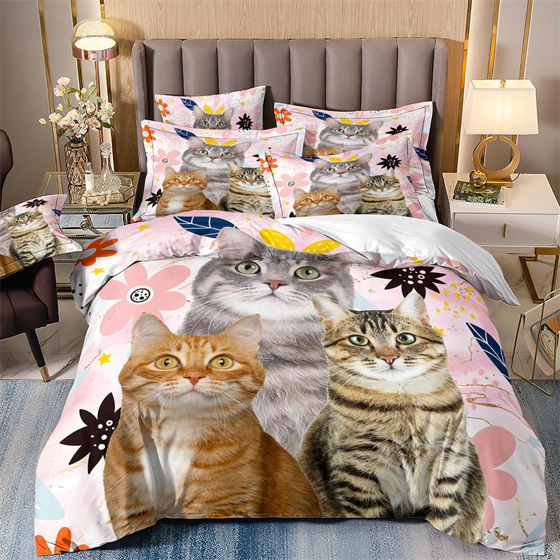 Starry Animals Bedding Set, Cat Duvet Cover Set With Pillowcases, Galaxy Comforter Case, Twin Size Bedding, Animal Cartoon Cat