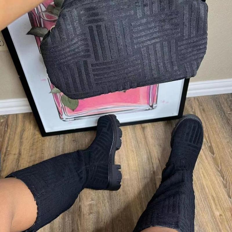 Sock Boots  New Women Knee High Knitted Pointed Toe High Heel Long Boots Breathable Lady Shoes Keep Warm Fashion Botas Mujer