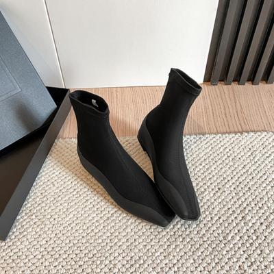Inner Heightening Socks Boots Woman Autumn Elastic Boots Women's Shoes Square Toe Flat Bottomed Long Boots Ladies Shoes
