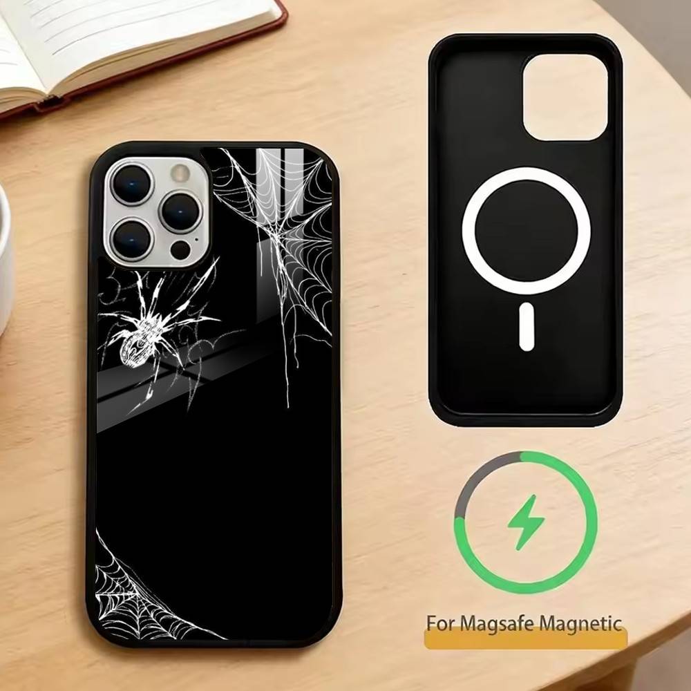 Grey white spider Phone Case For iPhone17,16,15,14,13,12,11 Plus,Pro Magnetic For Magsafe Wireless Charging