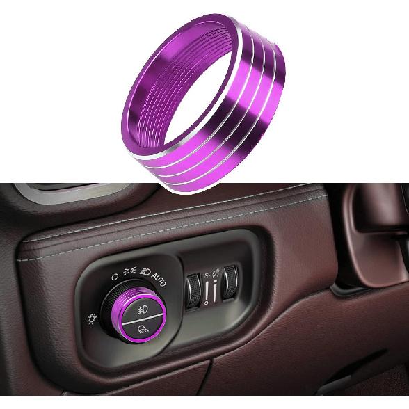 1× Blue Headlights Switch Button Knob Cover for Dodge RAM 2018-2025 Aluminum Alloy Ring Trim Decoration Accessories