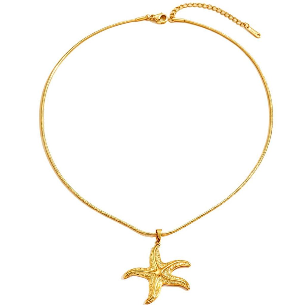 18K Gold Plated Stainless Steel Starfish Pendant Necklace
