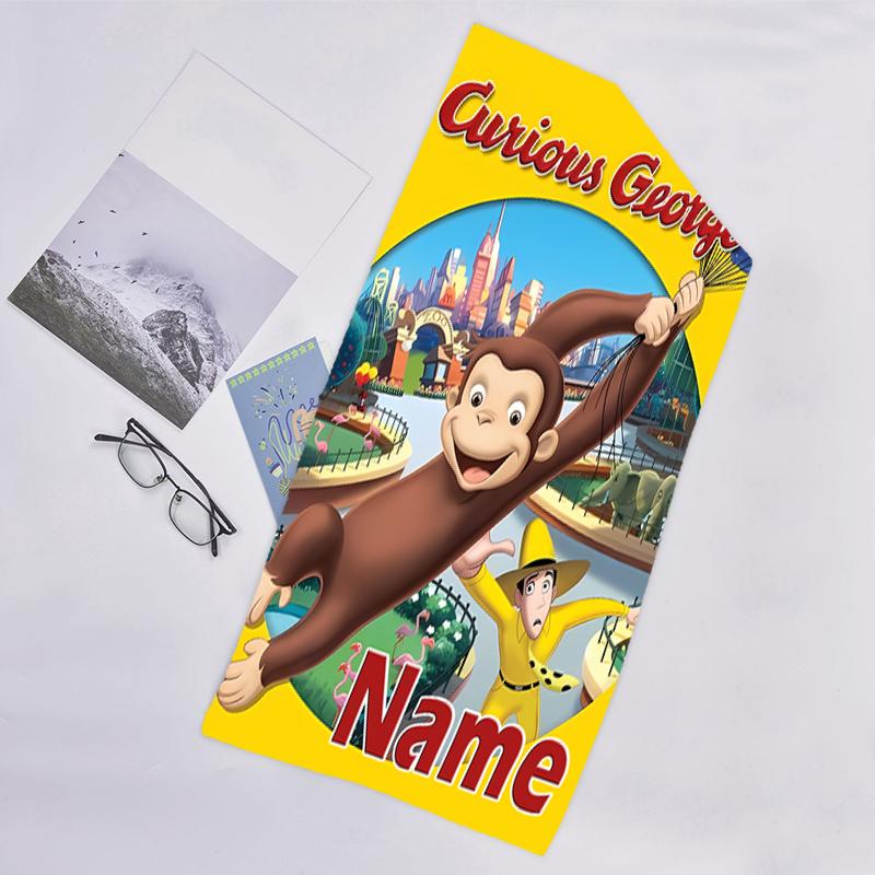 1pc Curious George3 Beach Towel with Custom Name, Beach/Swimming/Bath/Picnic/Camping Towel, Suitable for Seaside Beaches