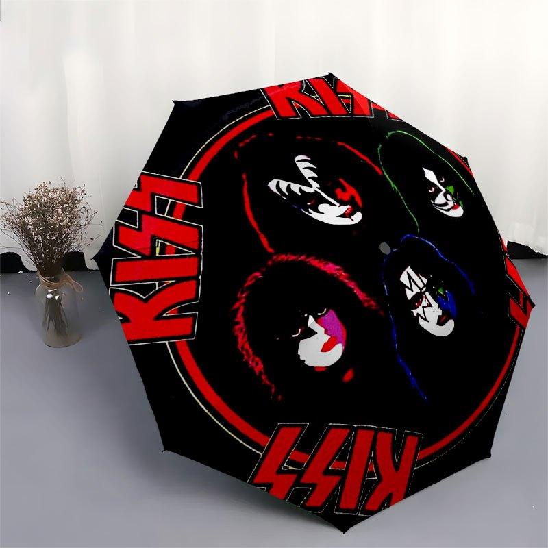1 Compact Windproof Umbrella with Automatic Opening and Closing - Heavy Duty Rock Pattern, One-Touch Button, Portable Windproof Design
