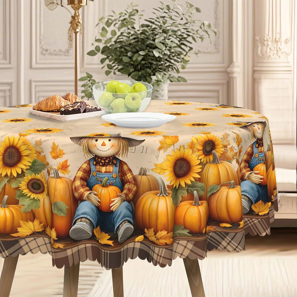 Thanksgiving Sunflower Pumpkin + Scarecrow, Healing Tablecloth, Creating An Autumn Table Atmosphere Tablecloth