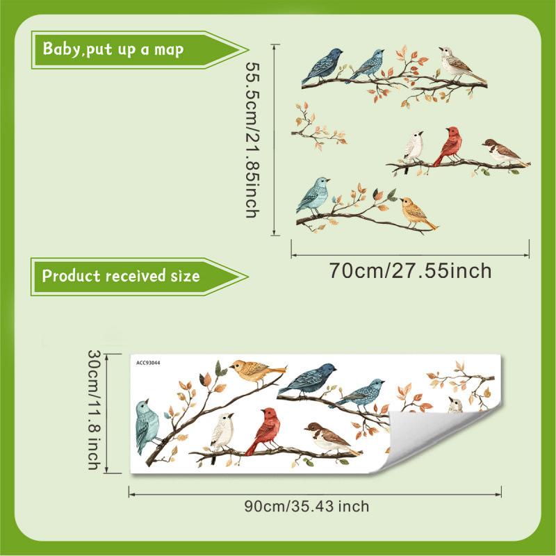 1Pc Watercolor Simulation Bird Branches Window Stickers Removable For Bedroom Home Decoration