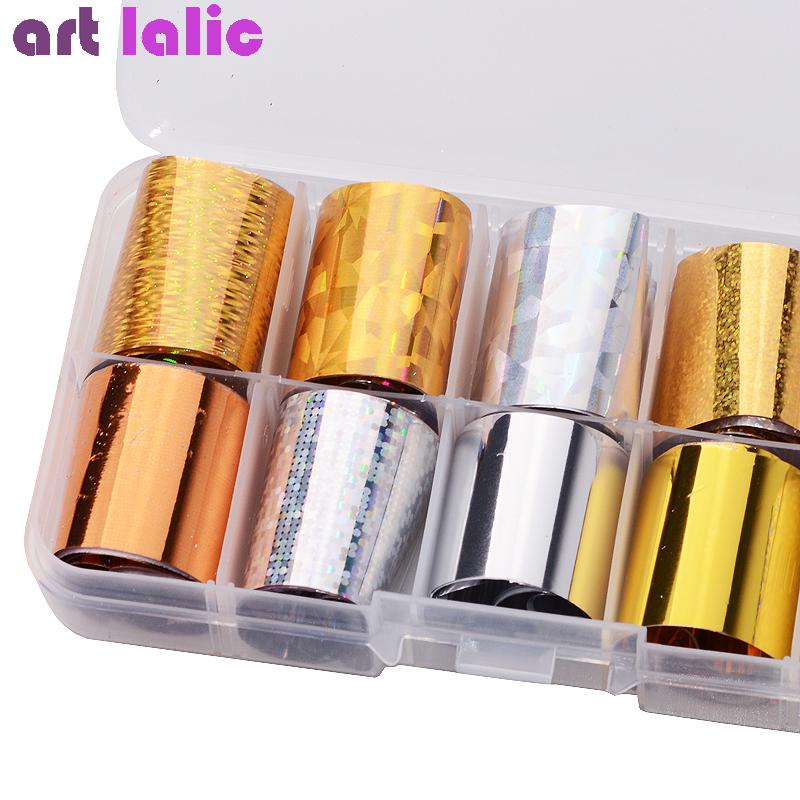 10pcs Dazzling Holographic Gold Silver Nail Transfer Stickers Starry Sky Stickers Nail Art Decoration