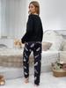 Women's Round Neck Long Sleeve Pajama Set – Comfortable, Stretchy, Loose Fit, Two-Piece Loungewear, Suitable for Outdoors