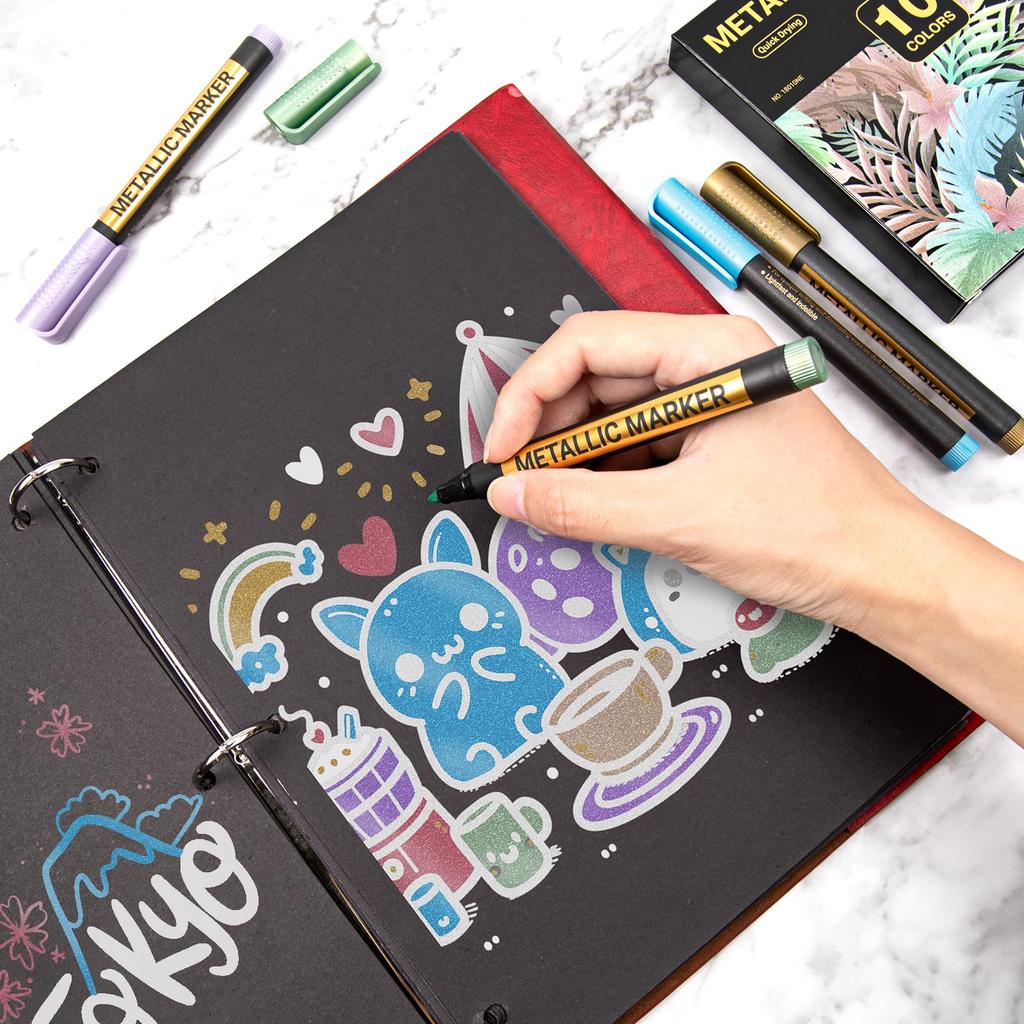 AKARUED Metallic Marker Perfect for DIY Surprise Writing Coloring Sign Diary Gift New and Perfect for Pens, Water-Based, 10-Color Set, Boxes,