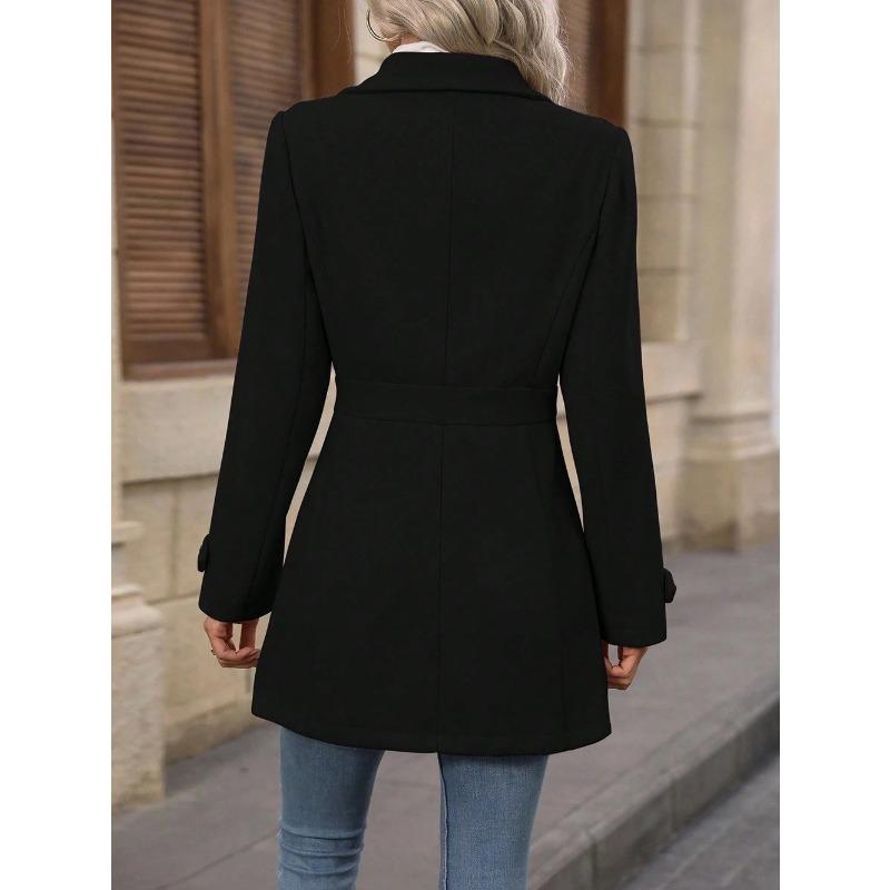 TIFICY Women's Fashion Casual Solid Color Print Autumn Winter Long Sleeve POLO Neck Jackets & Coats