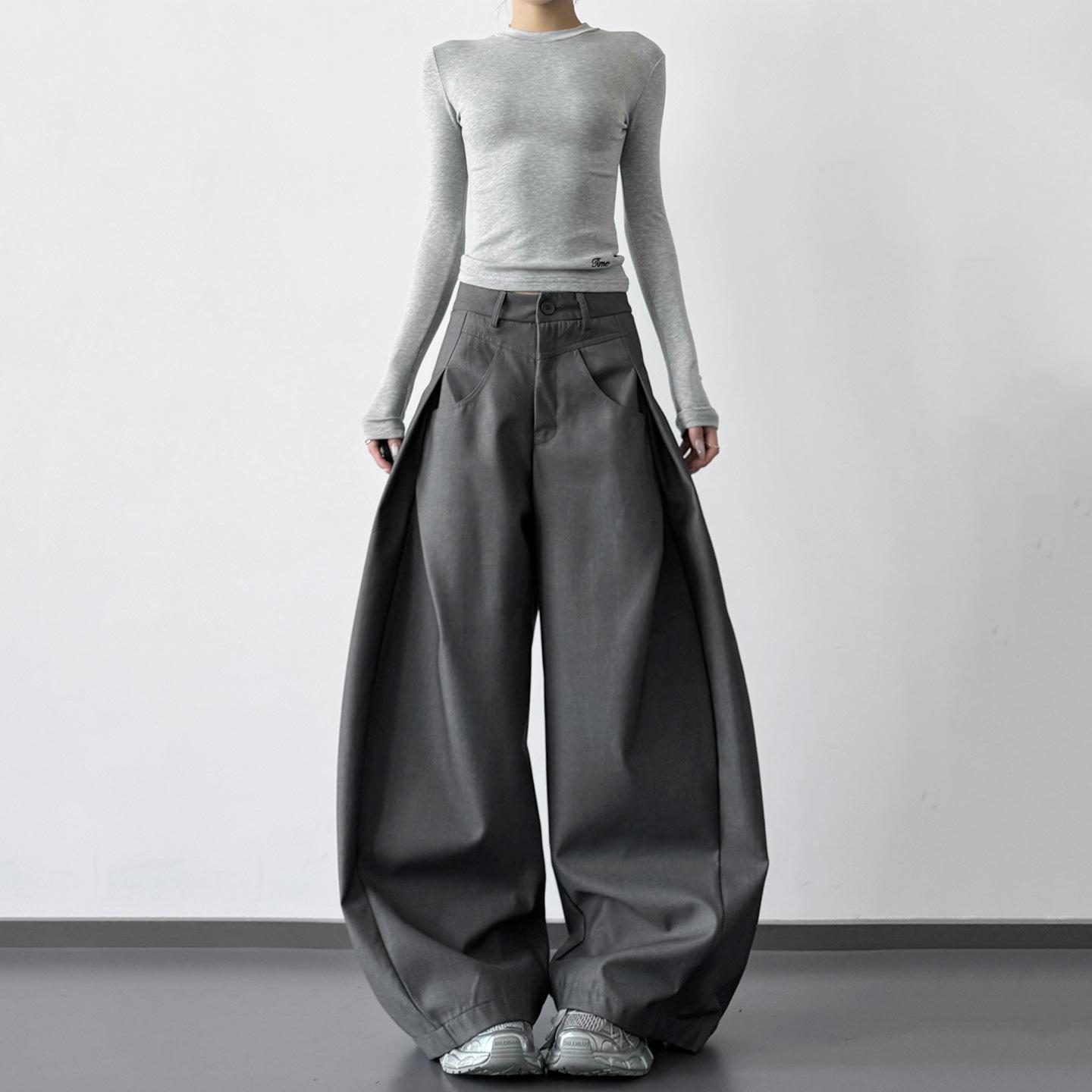 

2025 Autumn Women s High-Waisted Wide-Leg Trousers - Loose, Versatile, High Drape Suit Pants for Tall Figures. S серый