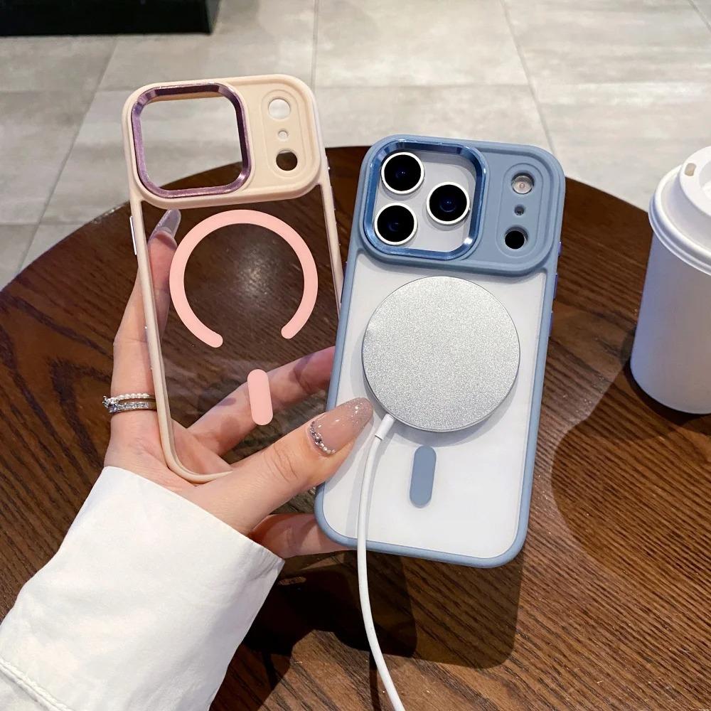 Transparent for Magsafe Armor Case for iPhone 17 16 15 14 13 Pro Max Plus 17 Air Magnetic Acrylic Metal Lens Shockproof Cover